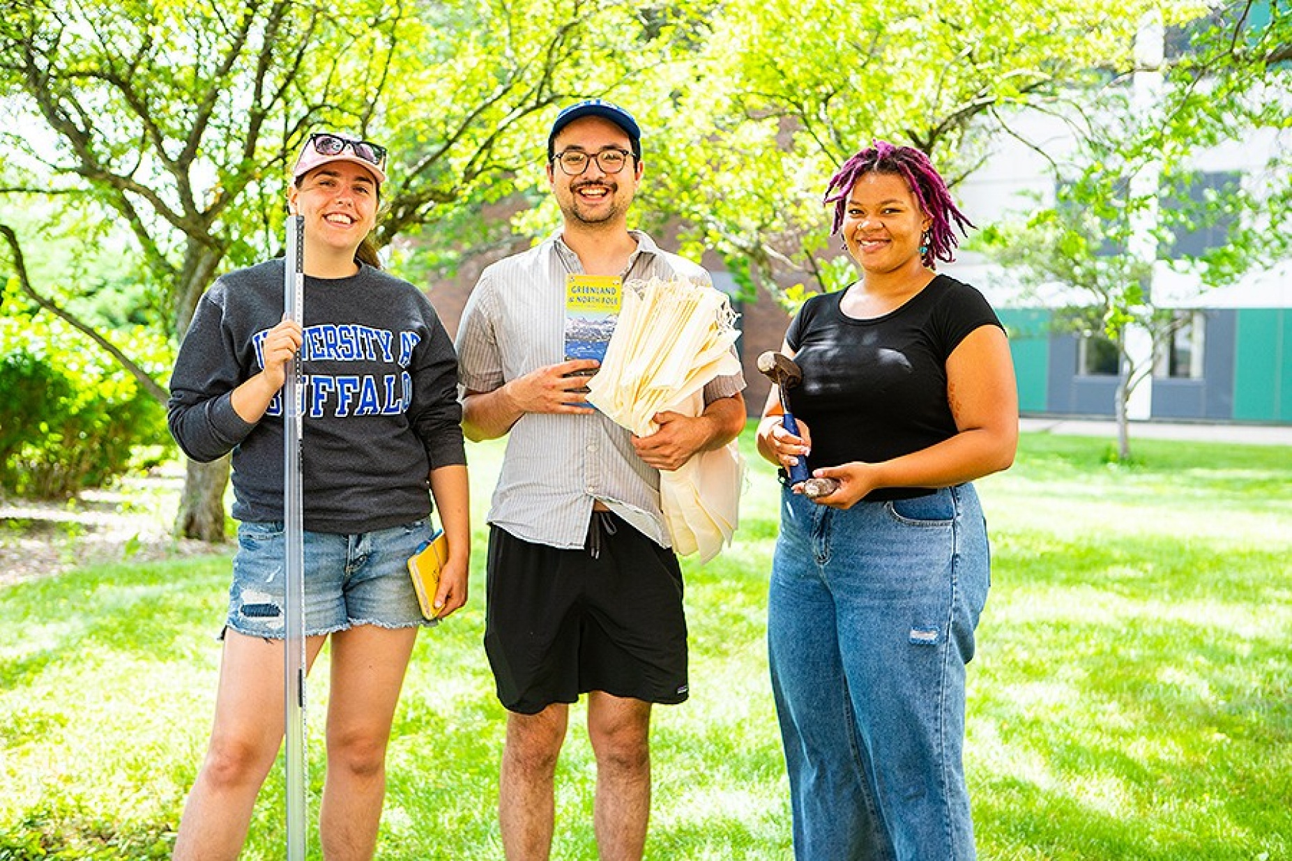 From left: UB researchers heading to Greenland this year include PhD students Karlee Prince and Caleb Walcott, and master’s student Liza Wilson. Walcott is going as part of the GreenDrill team, and Prince and Wilson for another research project. All are members of Jason Briner’s lab in the Department of Geology. 