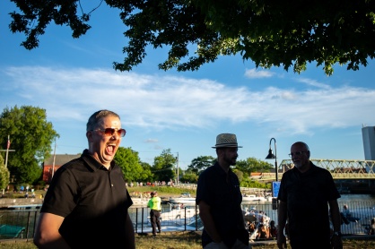 Zoom image: Mauck works to stretch and warm up his mouth and face muscles for the nearly two-hour set. 