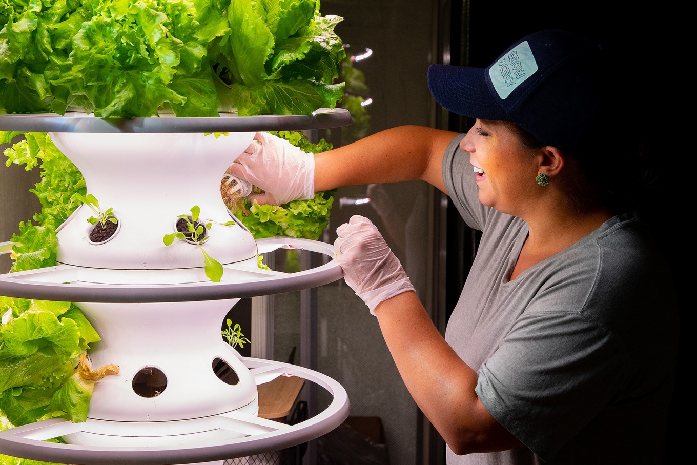 Zoom image: Jenna Hubbard uses a product from Lettuce Grow and says she's happy with its mix of farming and technology. 