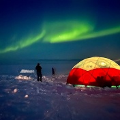 View of the northern lights at the campsite. 