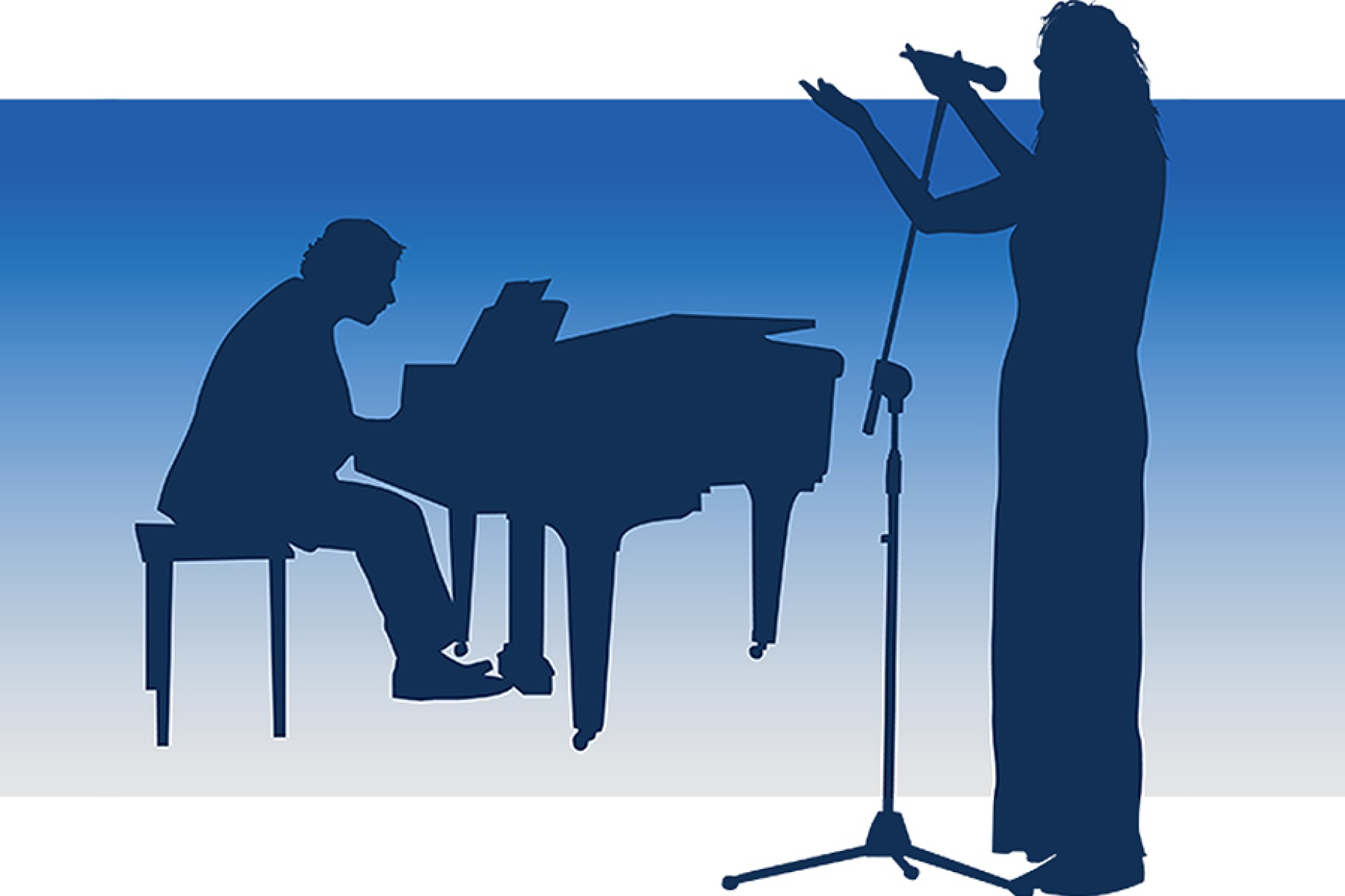Silhouettes of a pianist and a singer.