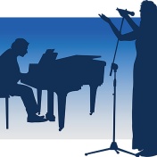 Silhouettes of a pianist and a singer. 
