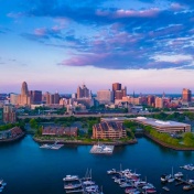 View of downtown Buffalo from the waterfront. 