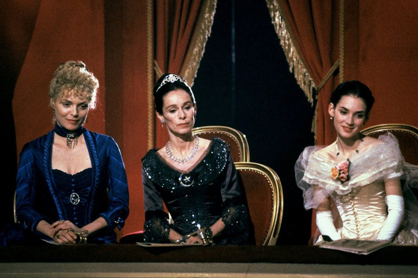 Scene from "Age of Innocense" featuring the actresses, Michelle Pfeiffer, Geraldine Chaplin and Winona Ryder. 