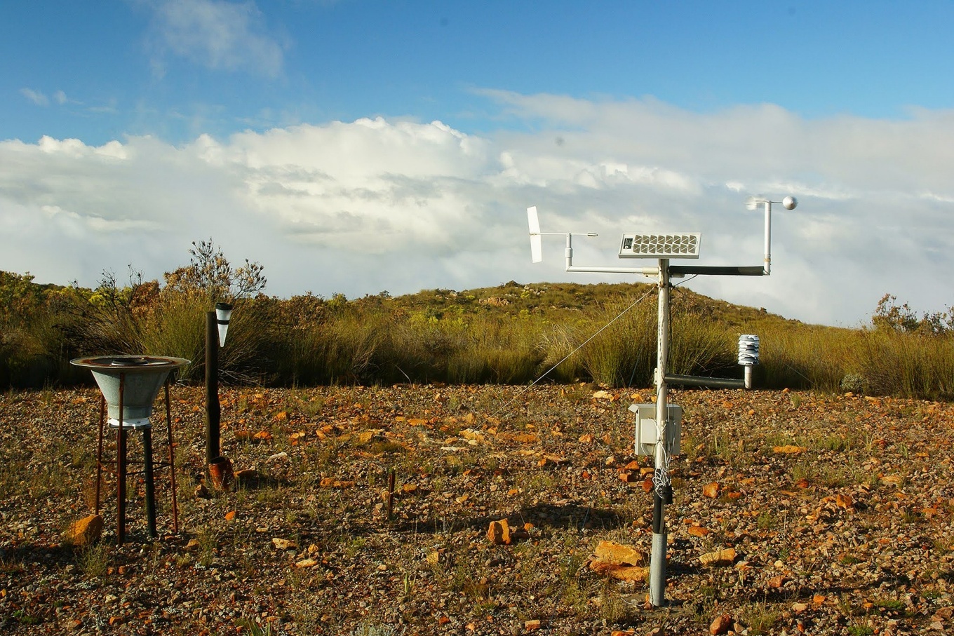 Zoom image: A meteorological station in the Anysberg Mountains, Western Cape, South Africa. BioScape will researchers improve their ability to map and monitor ecosystem status from above. Photo: © Adam M. Wilson 