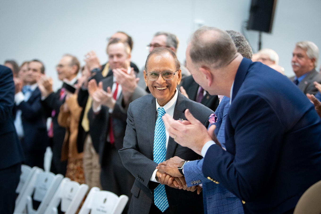 President Tripathi is congratulated following AI Hub announcement, Jan. 26, 2024. 