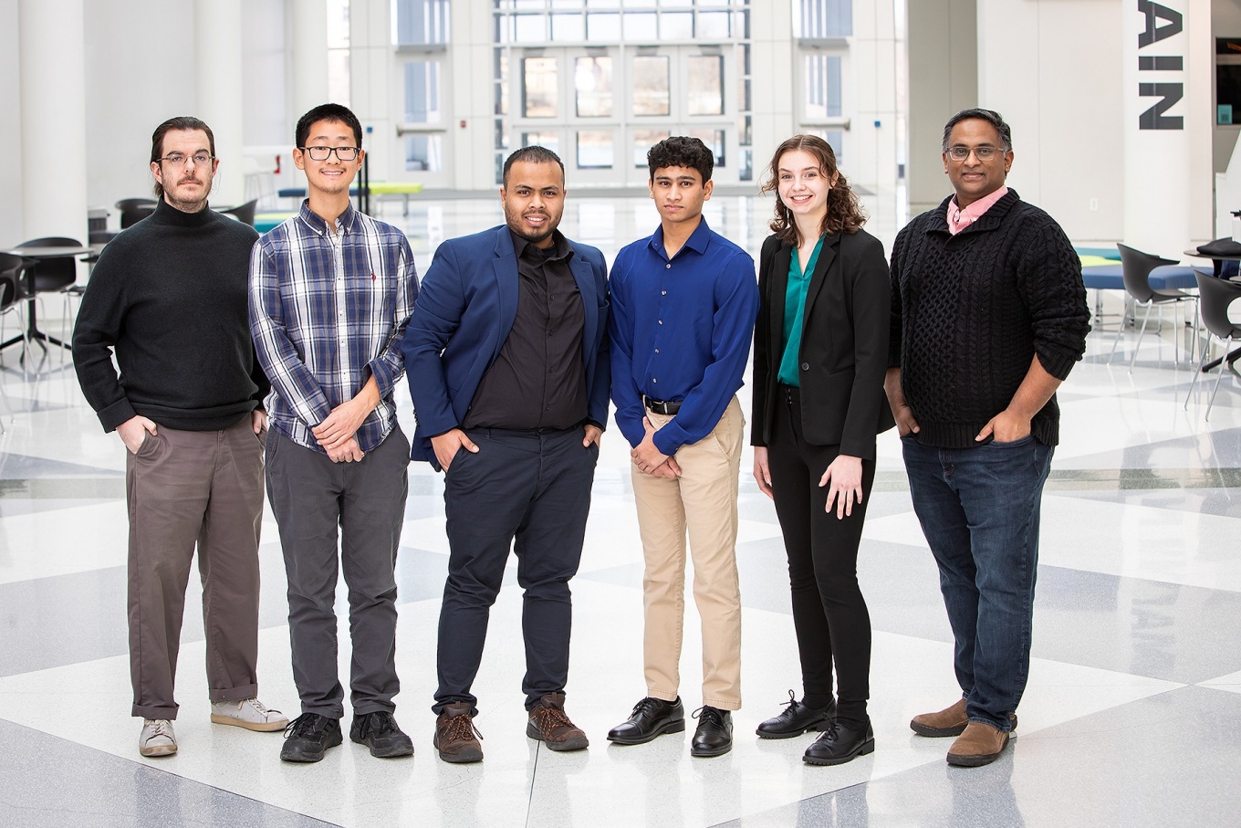 From left, Matthew Faytak, Nicholas Mori, Mahmud Amin, Adhav Narayana, Anya Wansha and Praveen Arany. 
