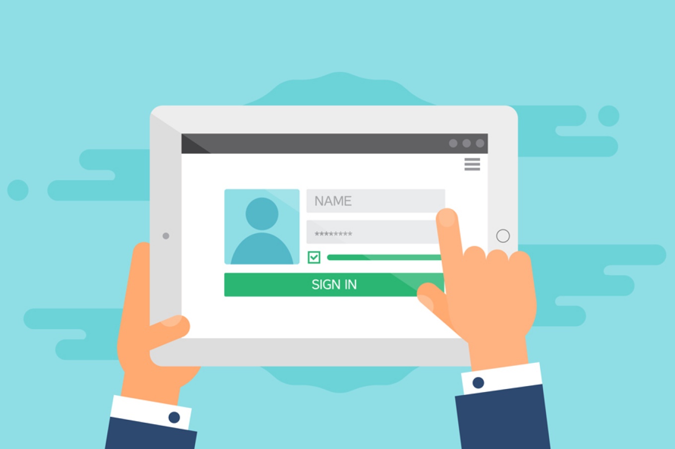 Login form on a tablet.