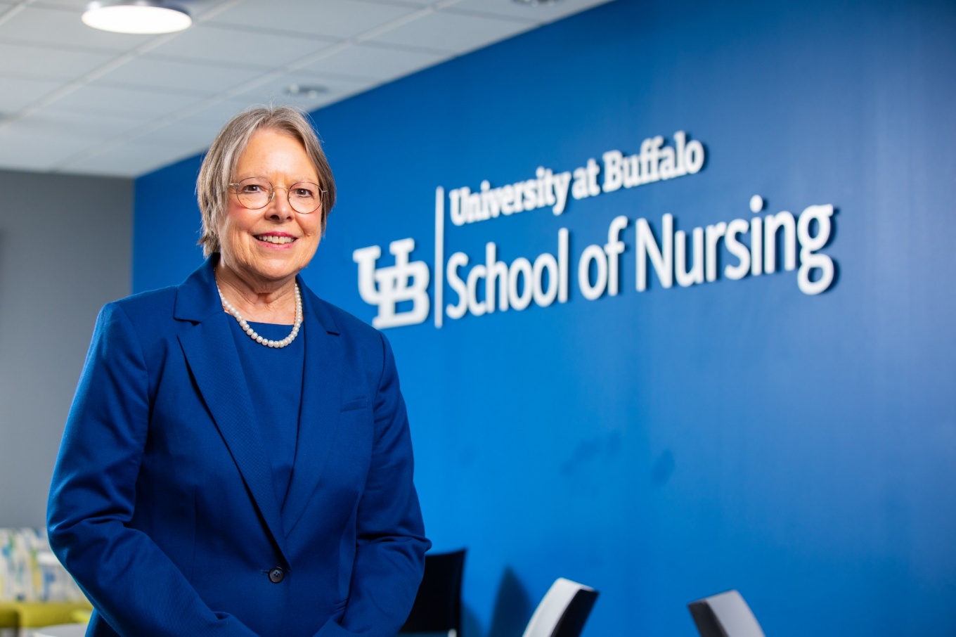 School of Nursing dean Annette Wysocki pictured in Wende Hall lobby. 