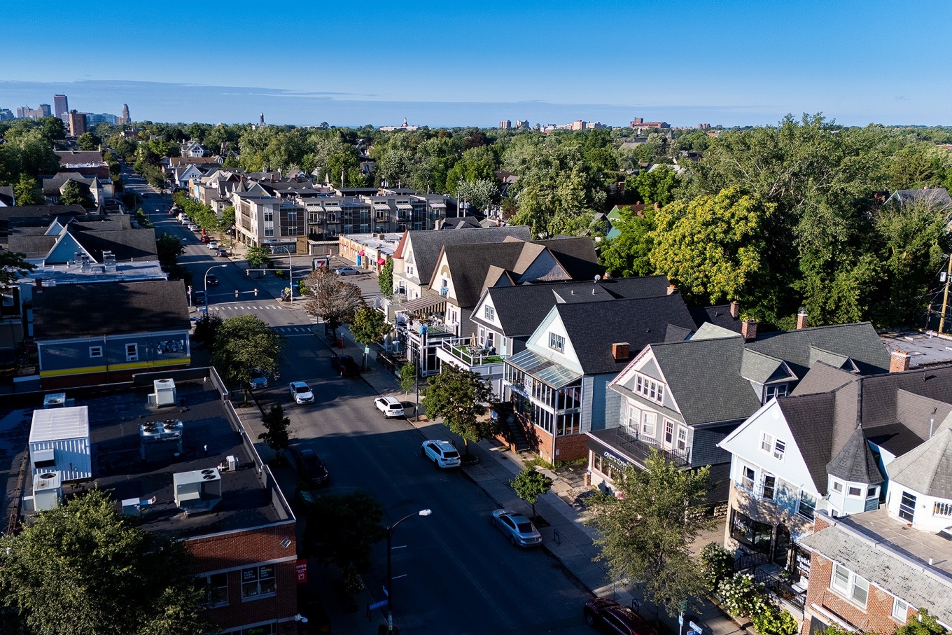 Aerial view of Buffalo's Allentown neighborhood. 