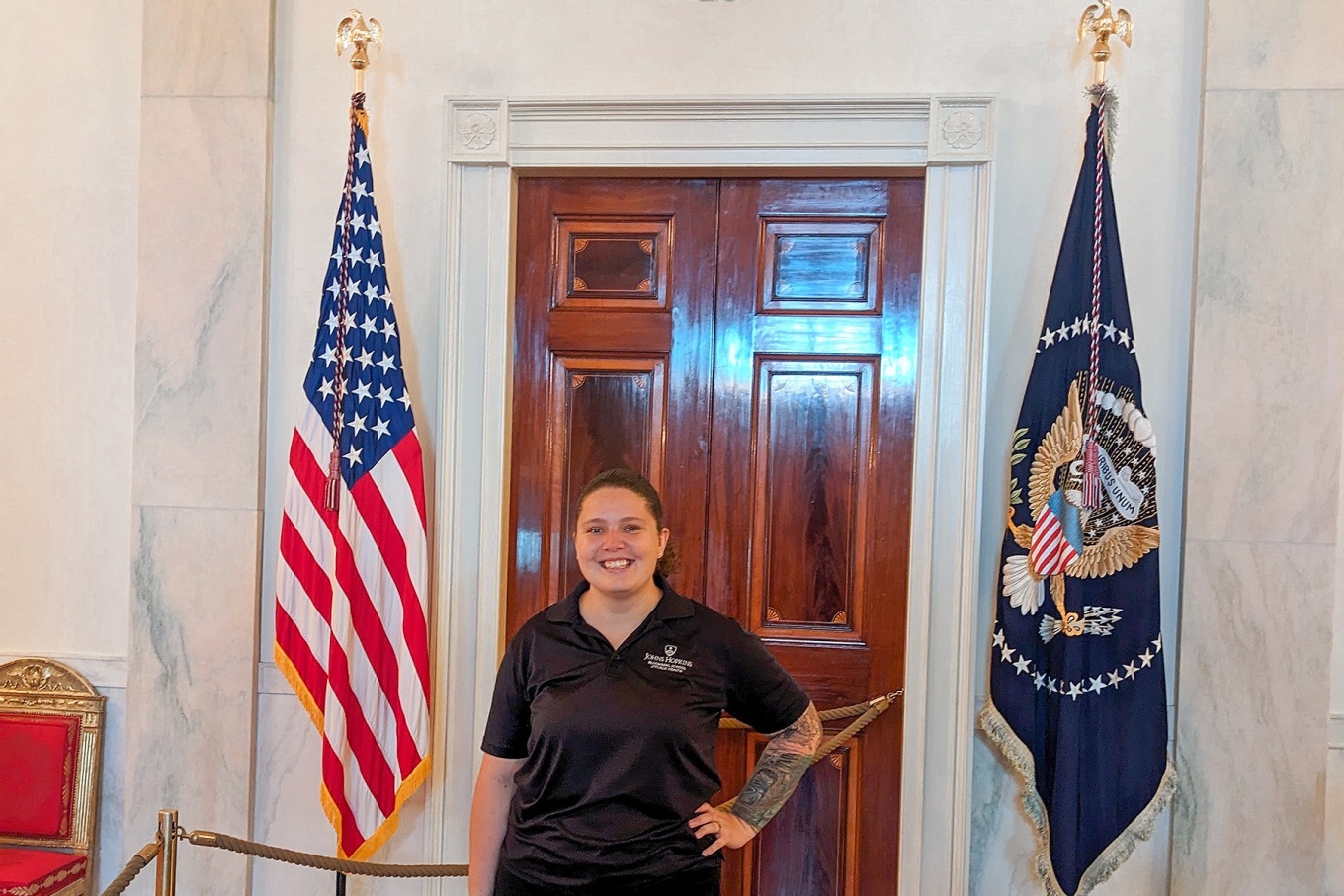 Michelle Goulette posing in the White House. 