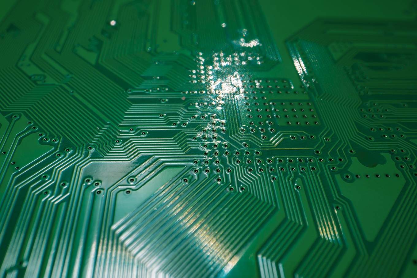 Concept of nanoelectronics featuring the surface of a semiconductor chip. 