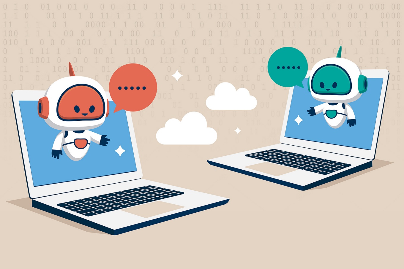 Laptop chatbots communicating. 