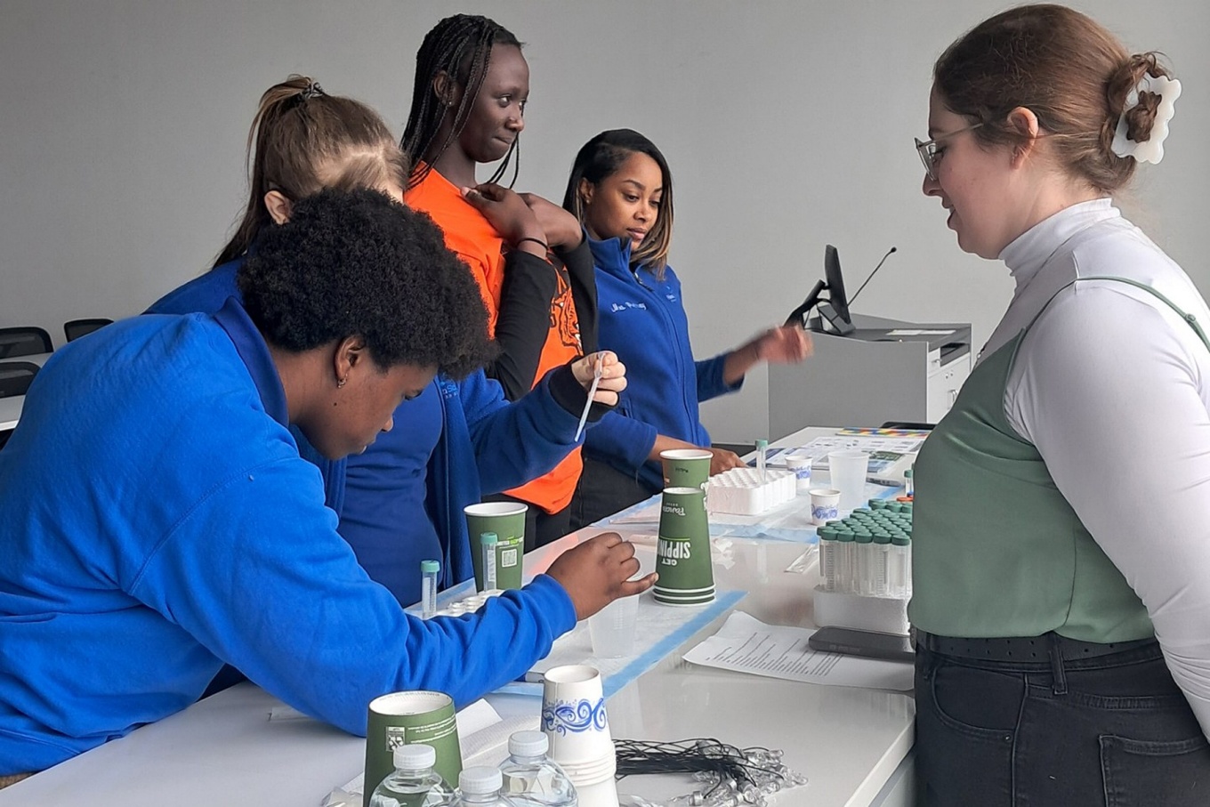 Students doing an experiment. 