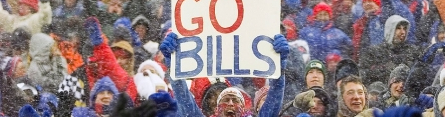Excited fans at a Buffalo Bills game in the snow. 
