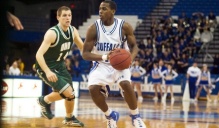 Two players during a UB Bulls vs. Ohio basketball game. 